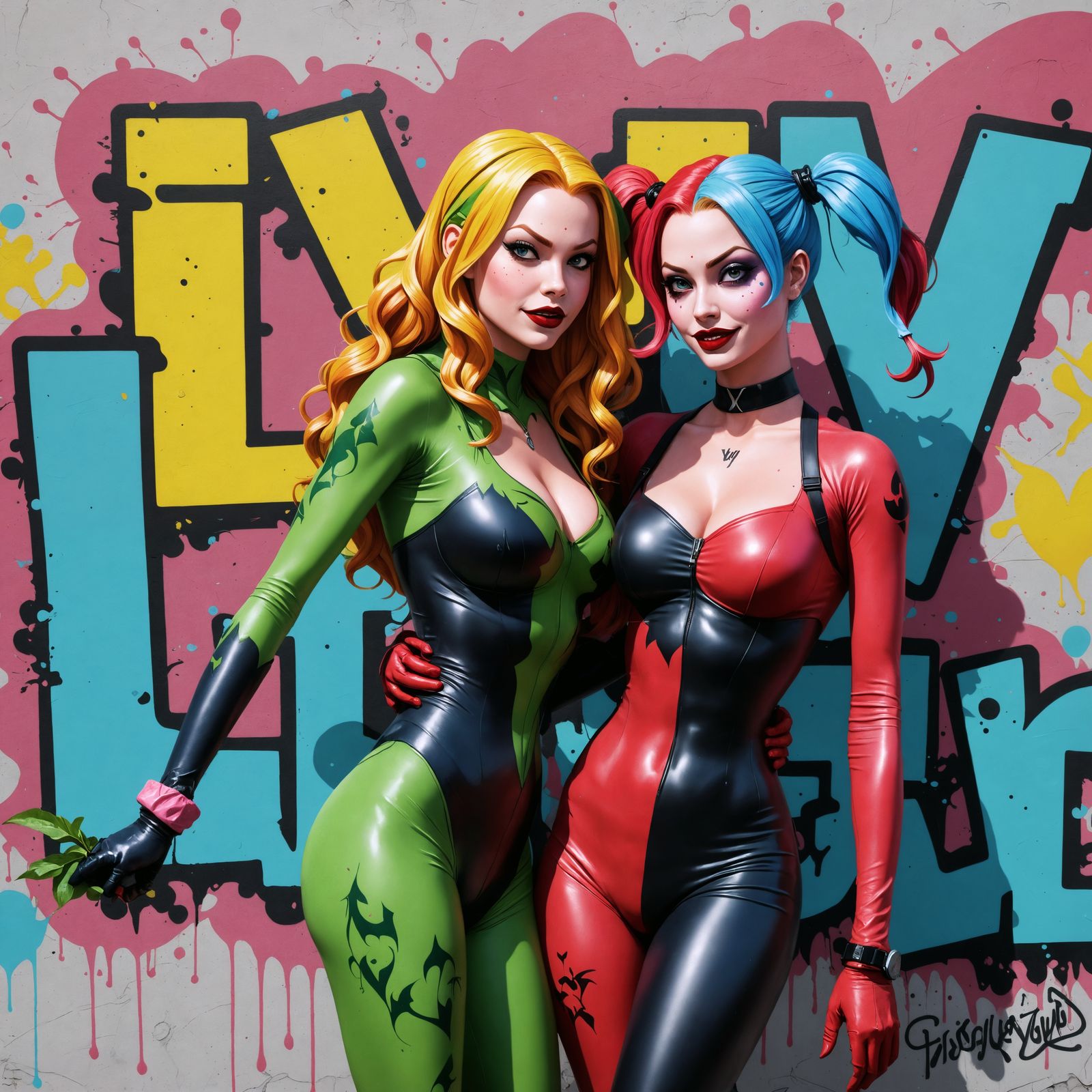 Poison Ivy and Harley Quinn Graffiti Art