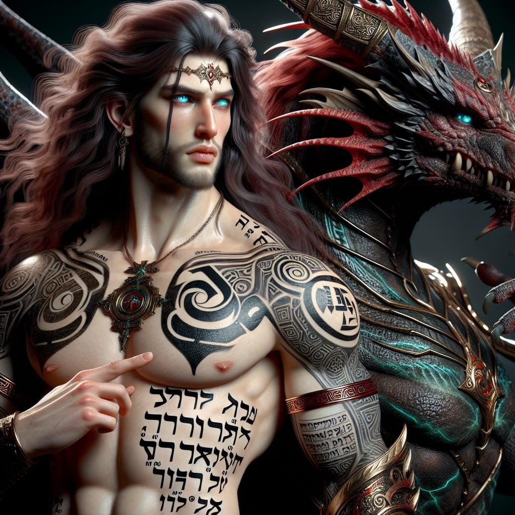 Dragon-Human Hybrid Demigod with Mystical Weapons