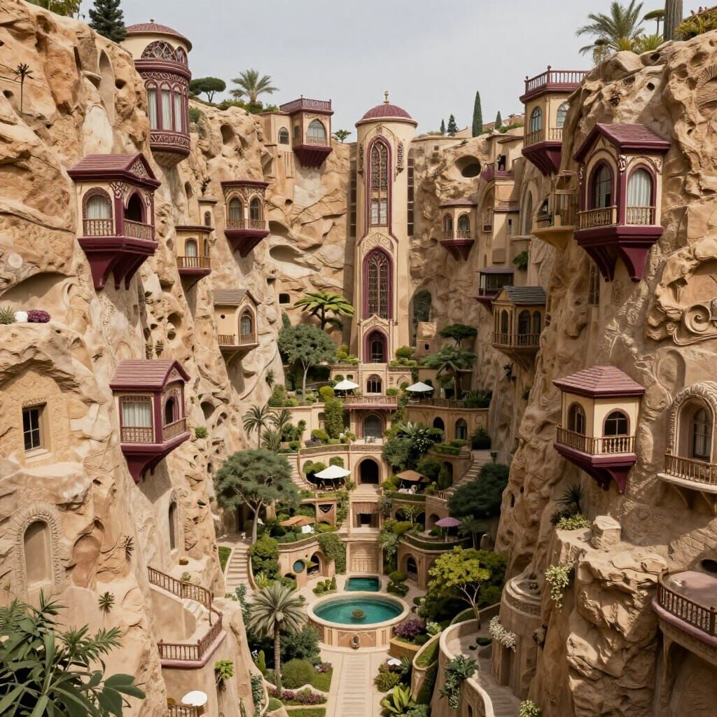 Fantastical Art Deco City Carved Into Cliff Face