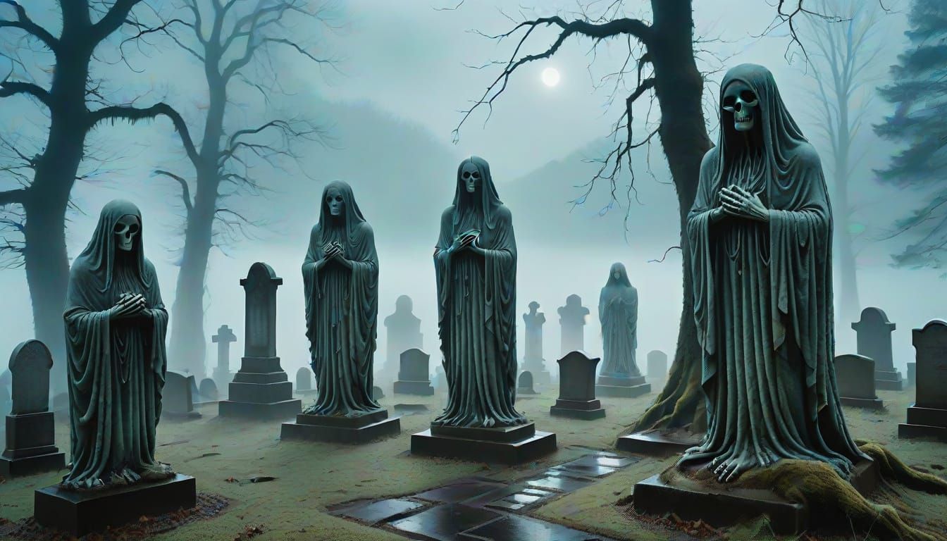 Ethereal Ghosts Wander Through Appalachian Cemetery in Muted...