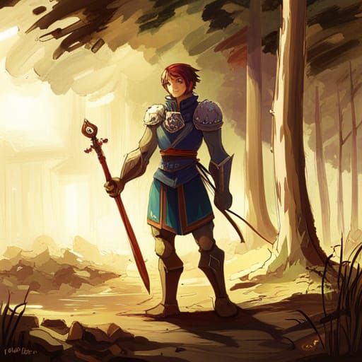 Mystical Warrior in Overgrown Forest: Epic Fantasy Art