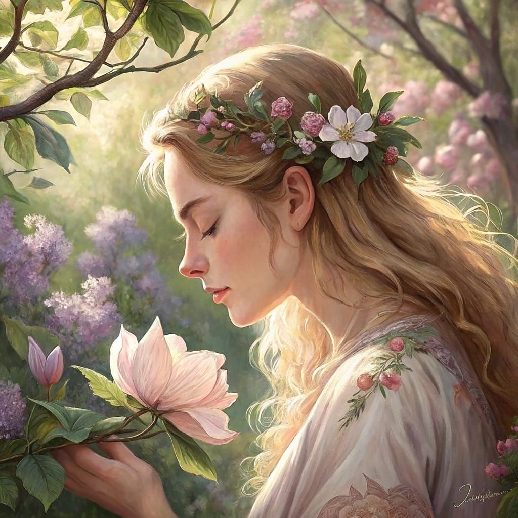 Effortless Elegance in a Lush Garden Scene