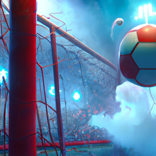 Football Kicked into Goal: Detailed Matte Painting