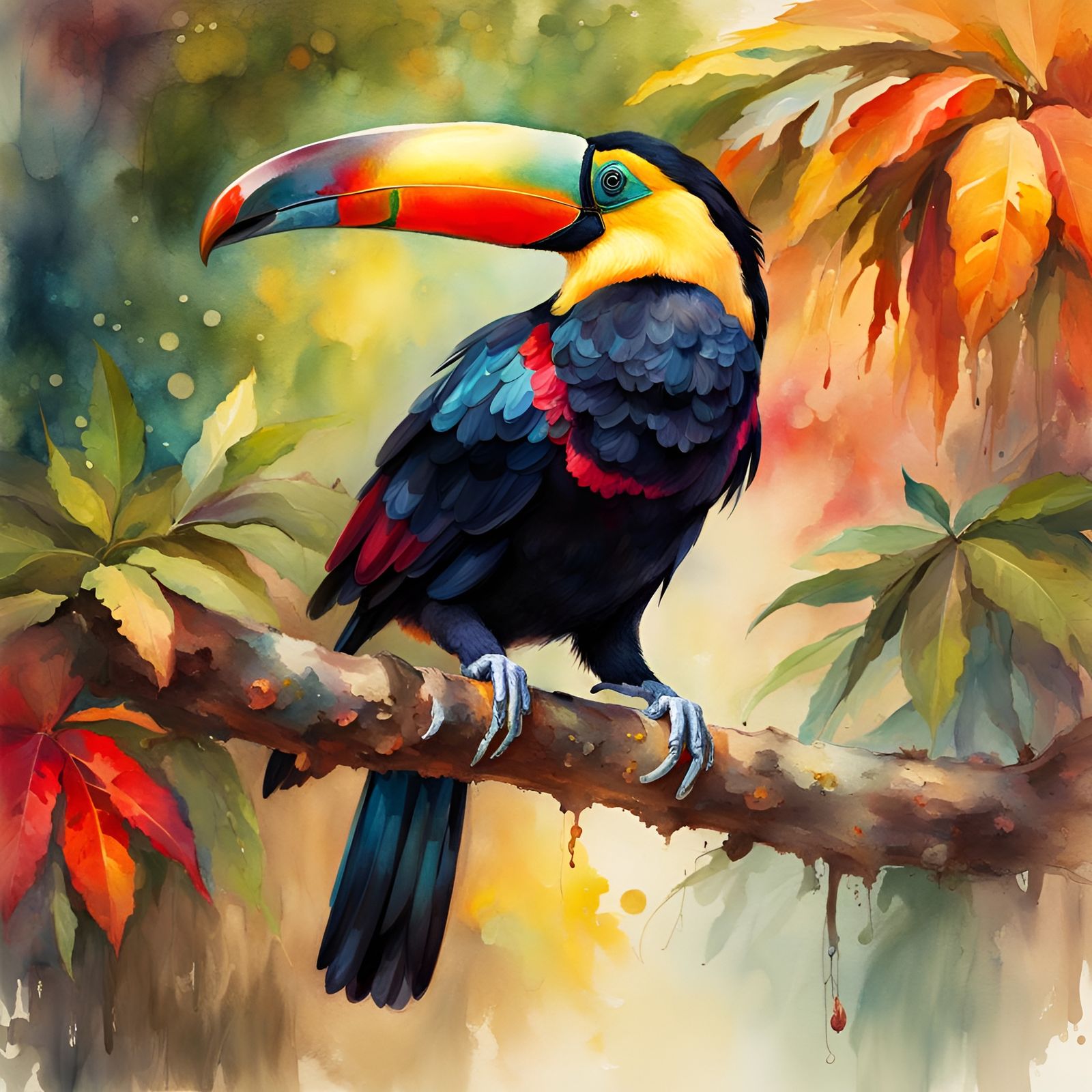 Colorful Toucan in Watercolor Style