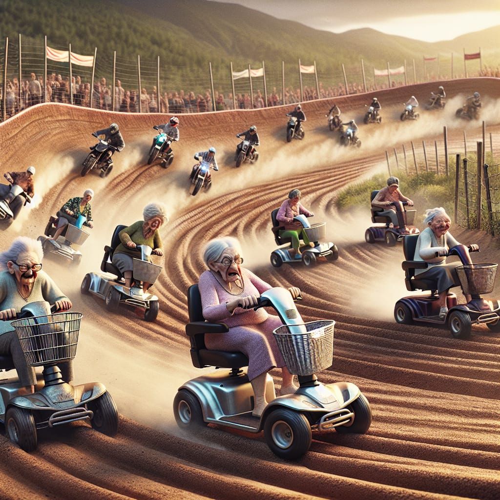 Elderly Women's Scooter Race: A Cinematic Still