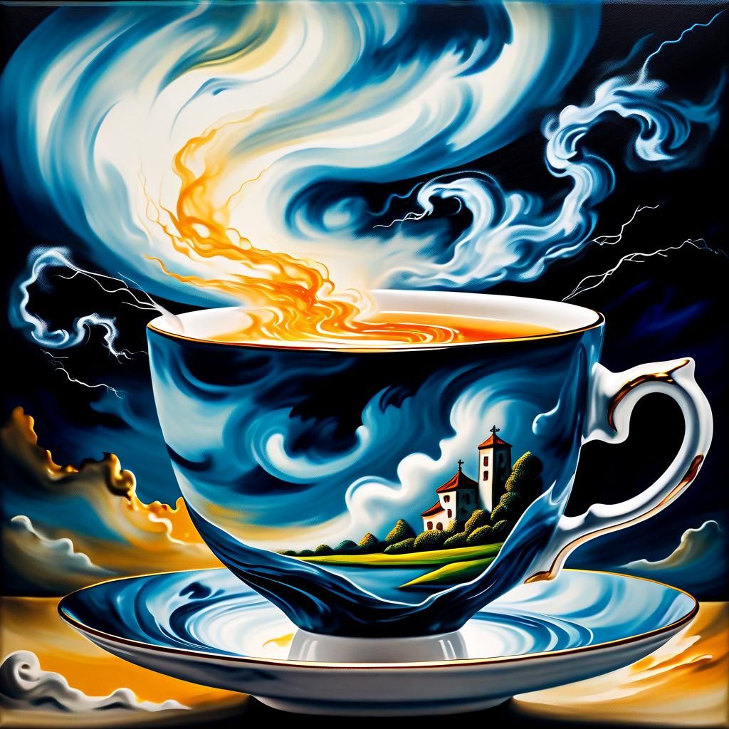 Surreal Teacup Engulfed in Storm, Digital Art