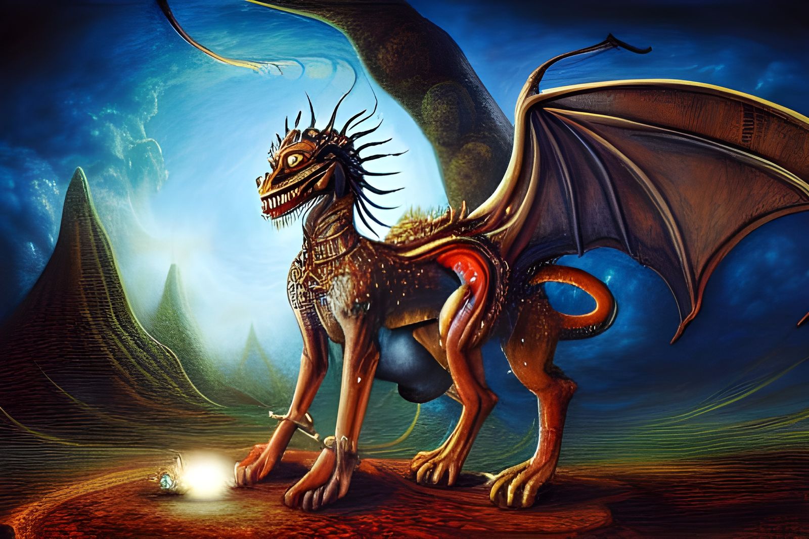 Dragon Chimera Guards Portal as Digital Illustration