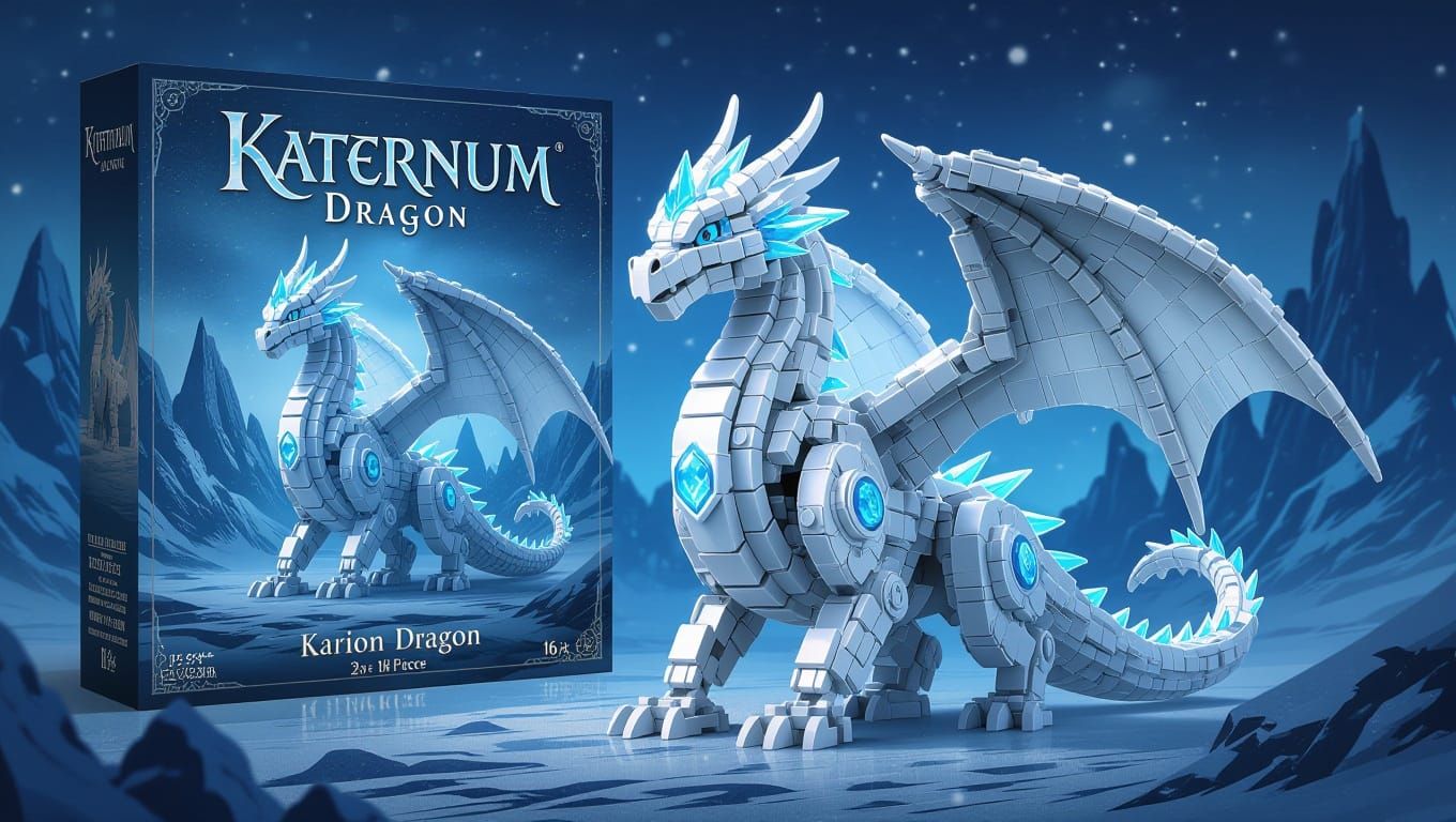Epic LEGO-Style Ice Dragon with Intricate Brick Detailing