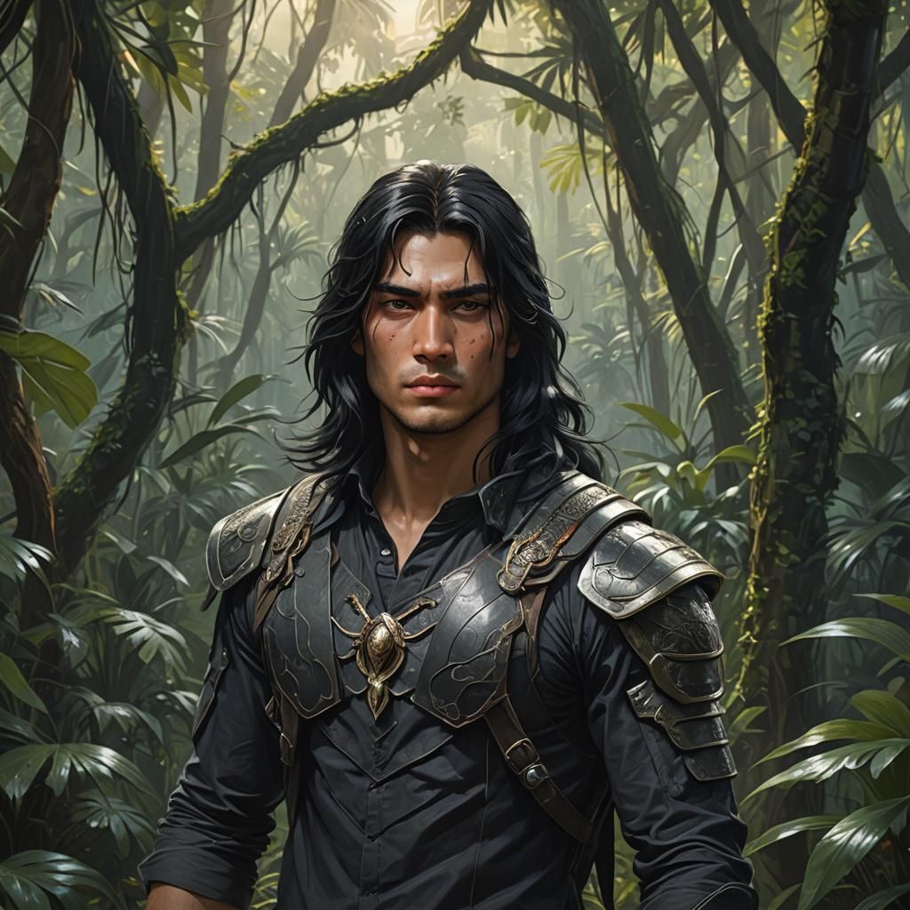 Jungle Man Portrait with Snake Eyes, Digital Art