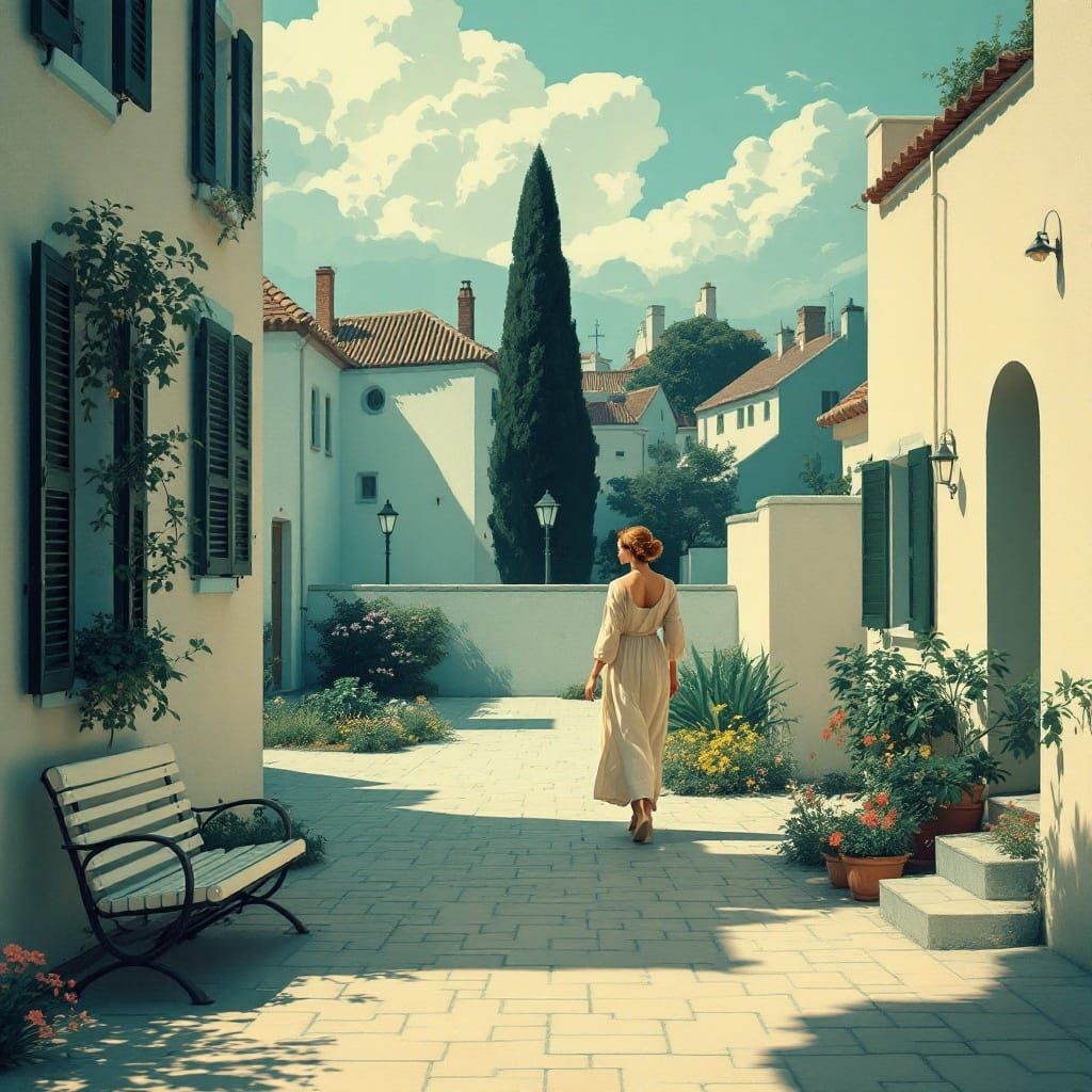 Art Deco Woman in Teal and Cream