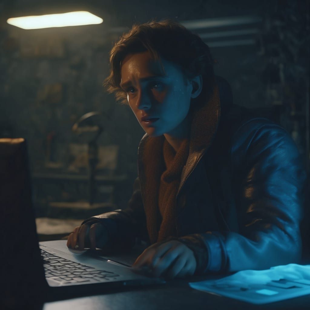 Eerie Blue Screen Digital Art in Cinematic Style