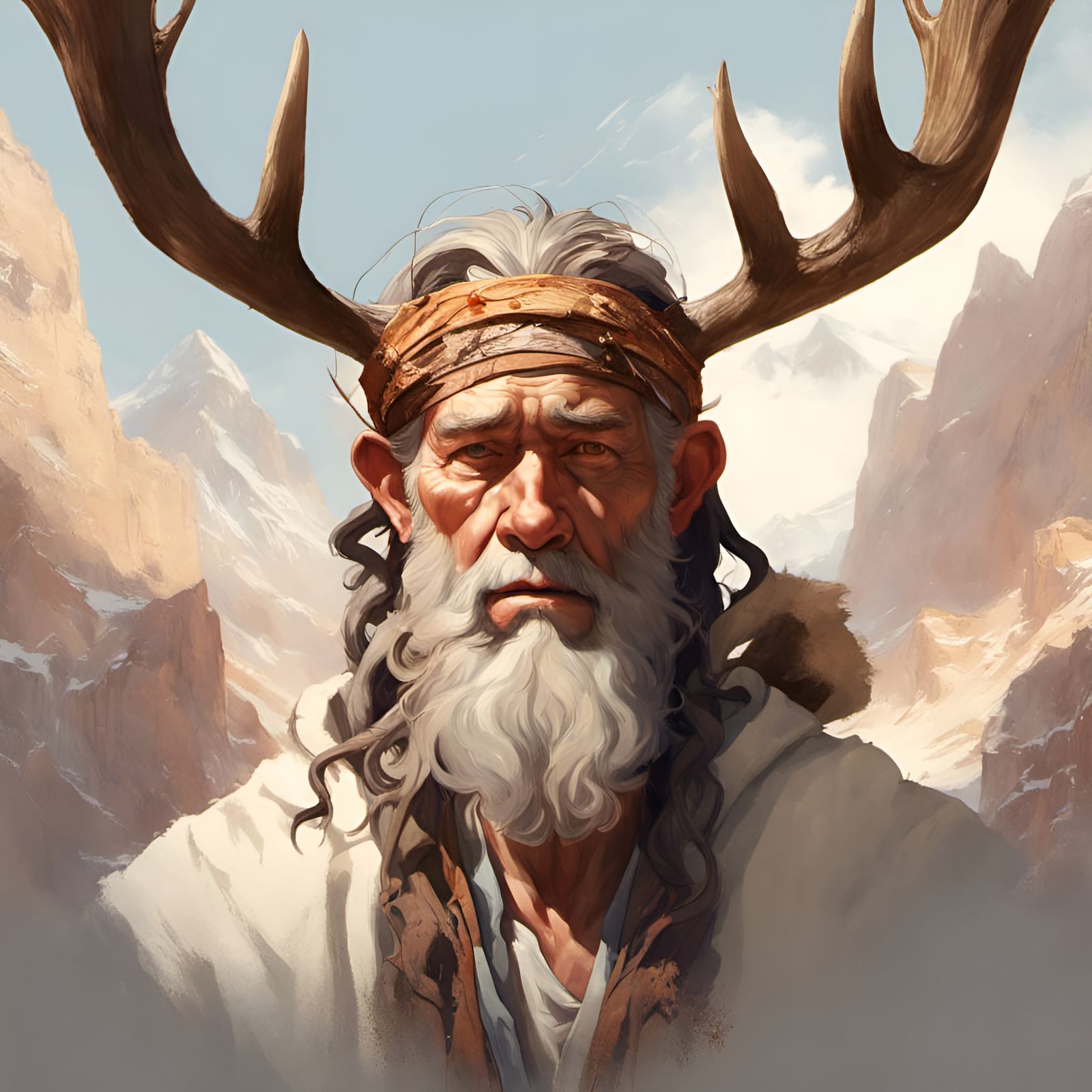 Moses with Moose Antlers: Digital Character Portrait