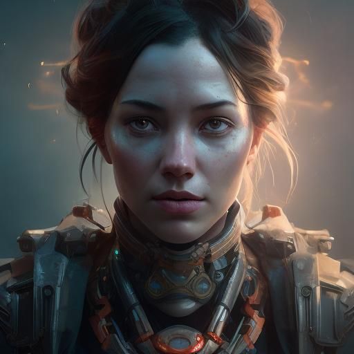 Sinister Robot Genie Portrait in Hyperdetailed Style