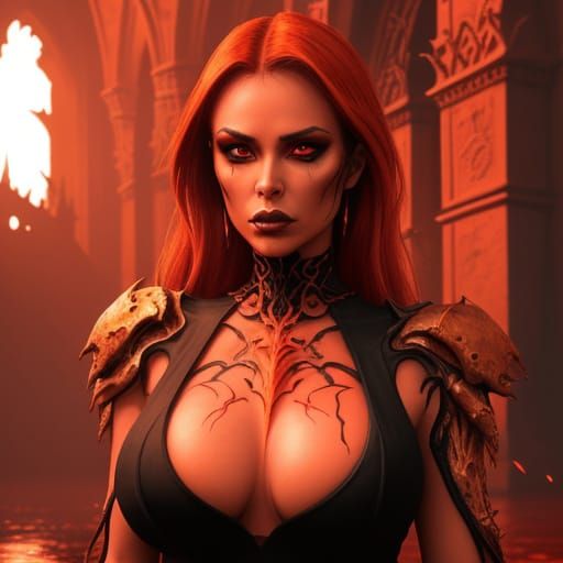 Ethereal Demon Goddess Amidst Blazing Inferno