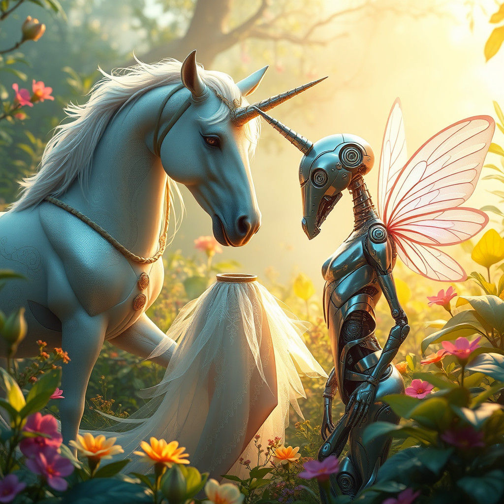 Fairy, Unicorn, and Robot Fusion in Digital Art