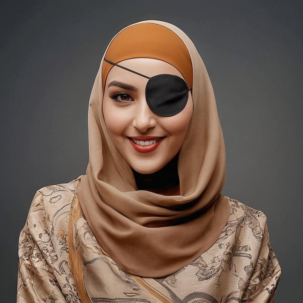 Portrait of Happy Woman with Hijab and Eyepatch