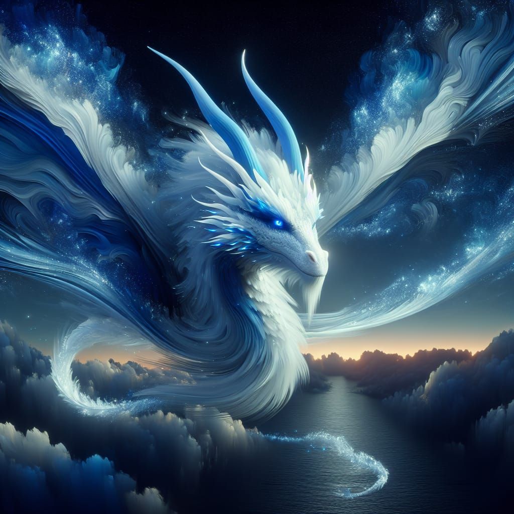 The image is centered on a mystical dragon that embodies an ...
