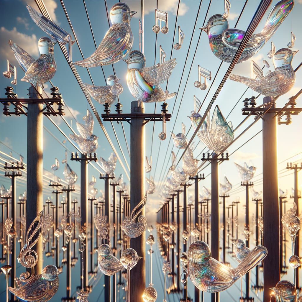 Crystal Birds Compose a Song in Fantasy Scene