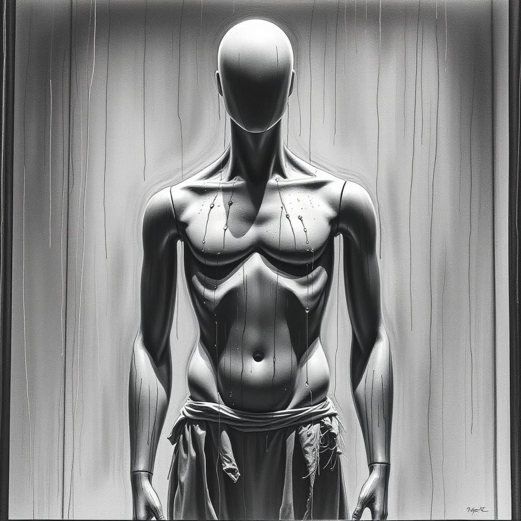 Isolated Shop Mannequin in Dimly Lit Window Display