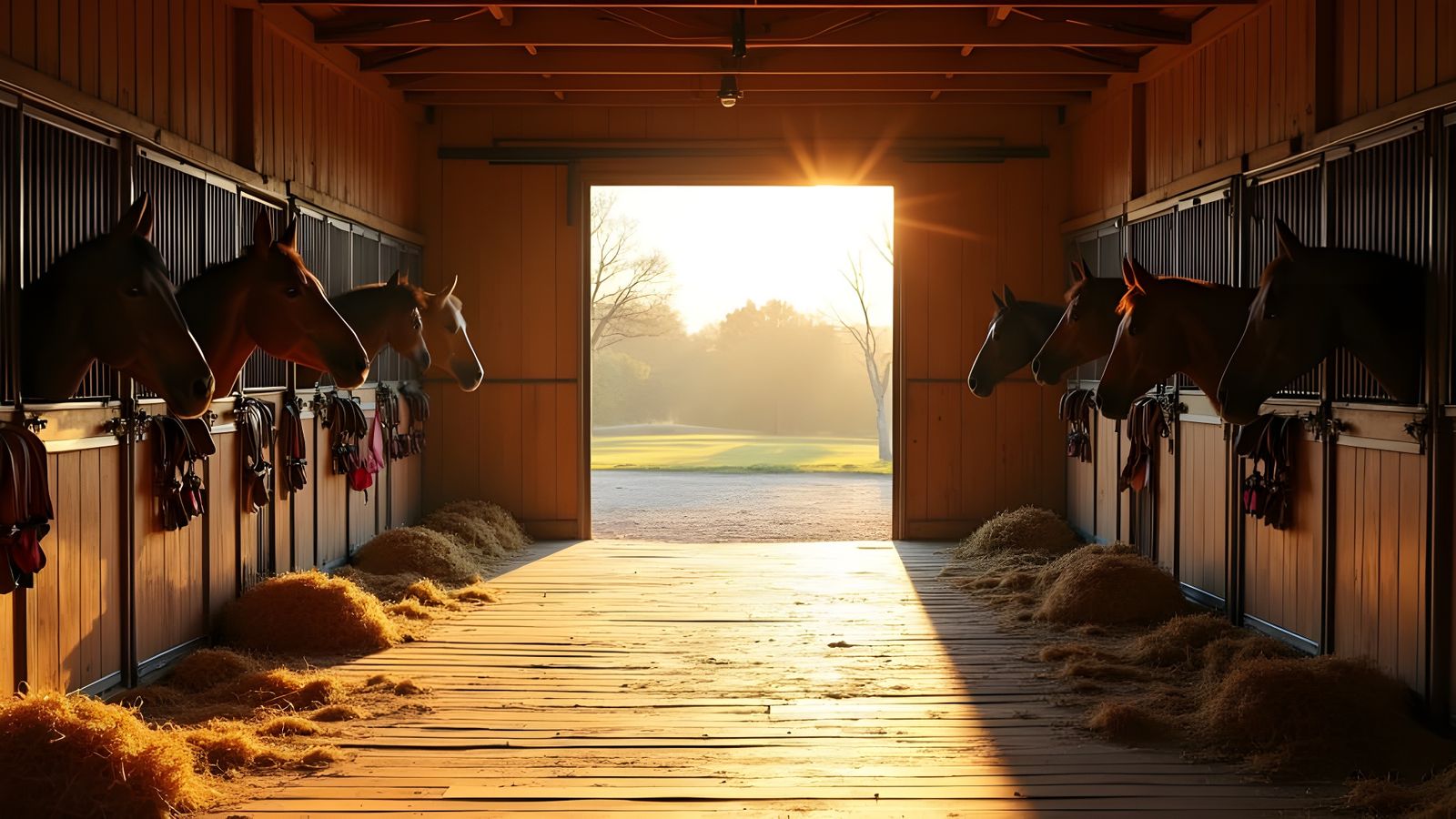 Golden Hour Inside a Horse Barn