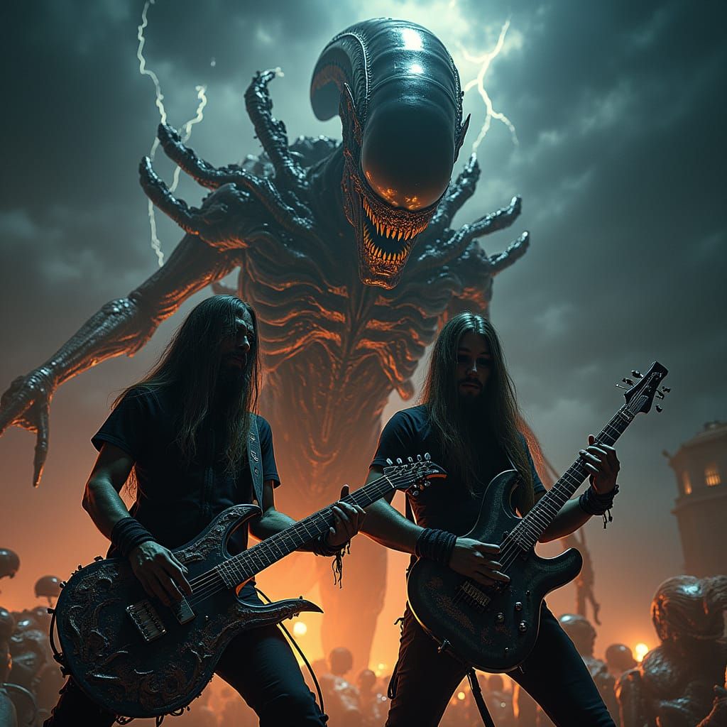 Psychedelic Xenomorph Looms Over Death Metal Band in Stormy ...