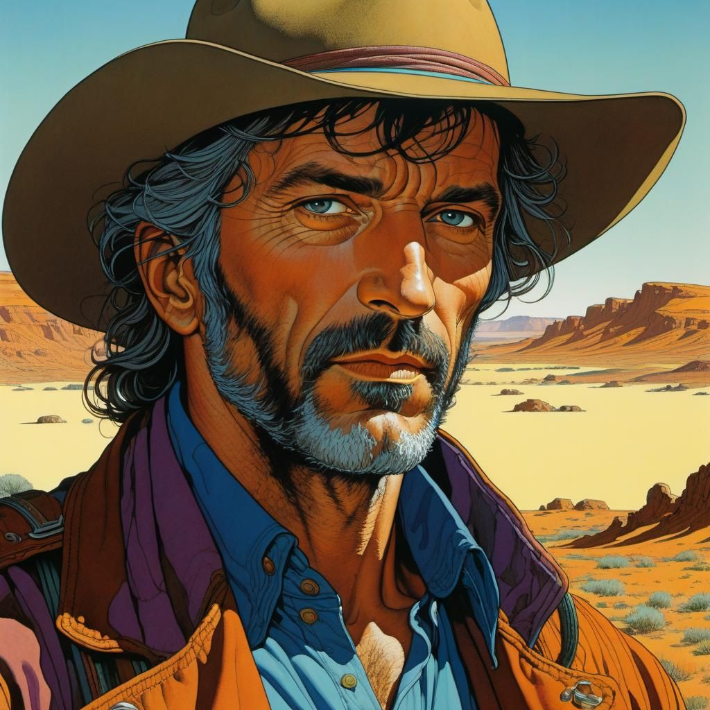 Rugged Man Illustration in Moebius Style