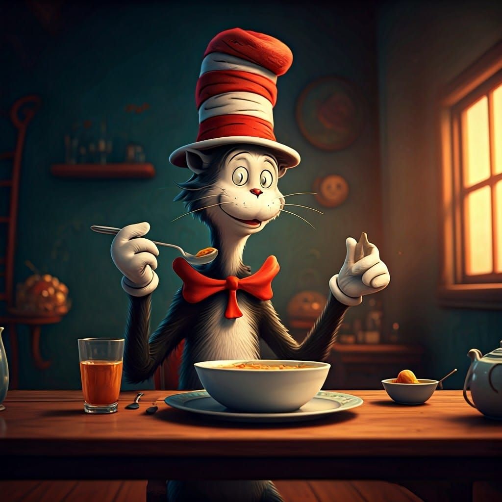 Cat in the Hat Eats Soup, 3D Render