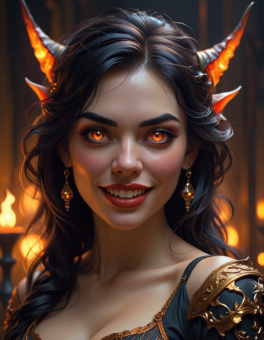 Elegant Demon Lady in Warm Golden Light