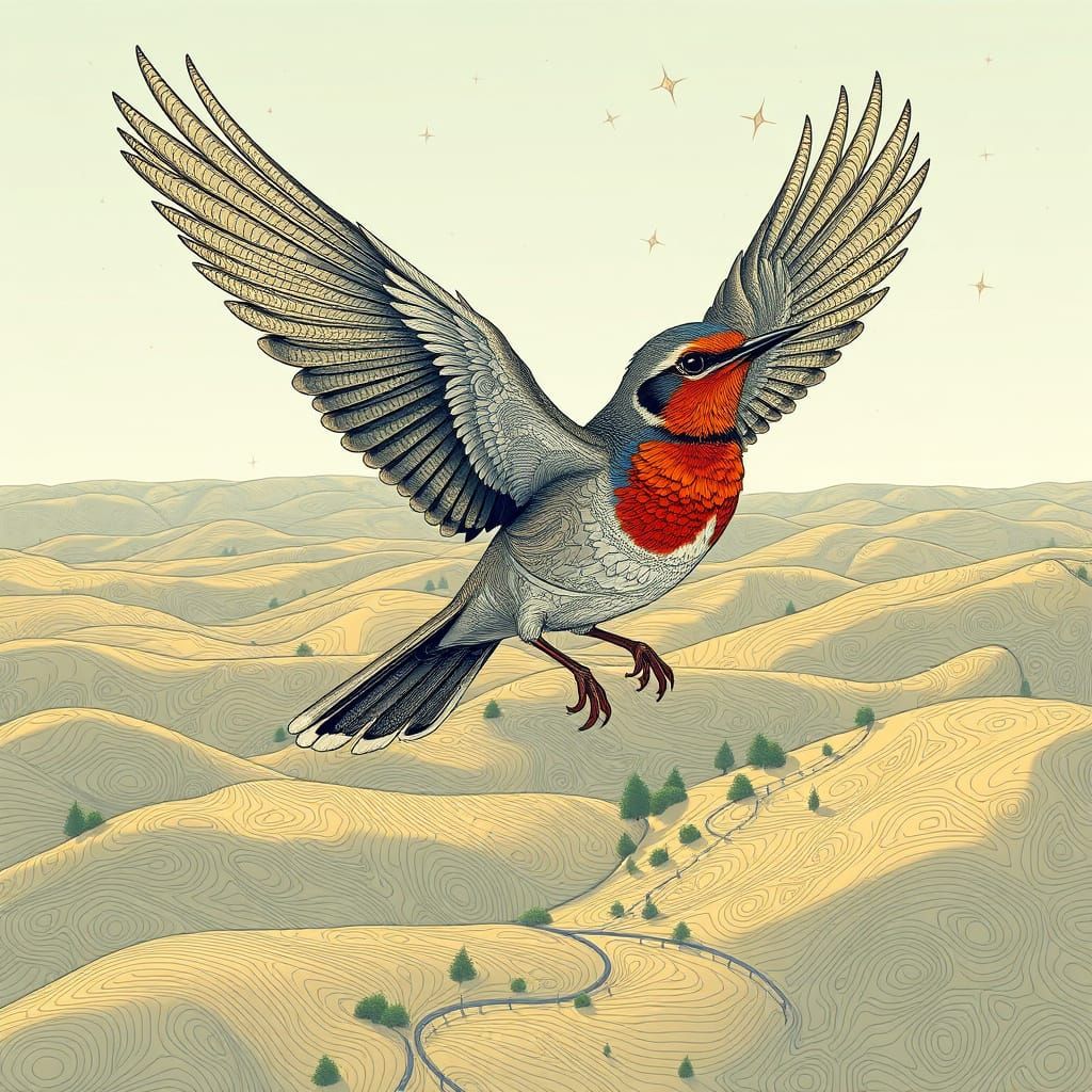 Robin's First Flight: Abstract Vector Art