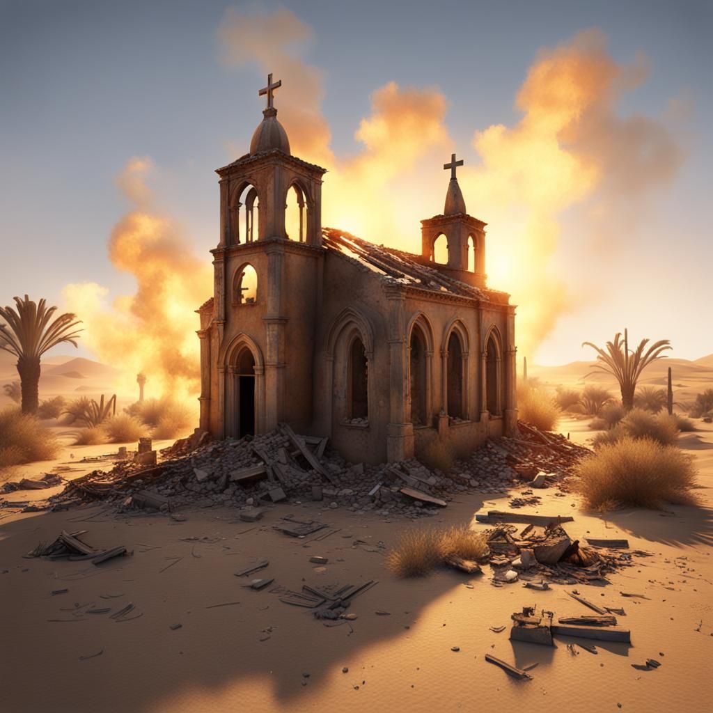 Desert Church Ruins Ablaze