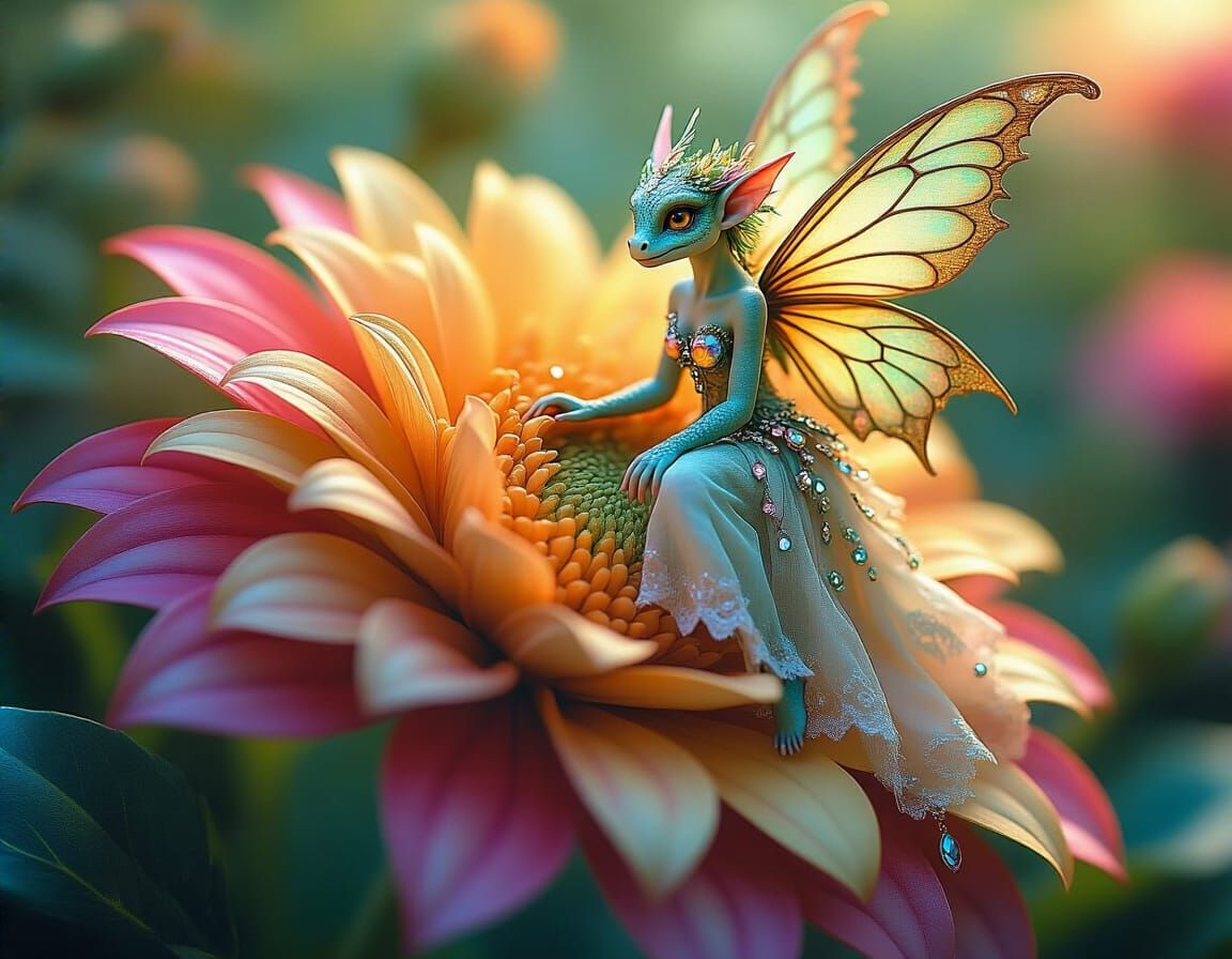 Dragon Fairy in a Vibrant Garden