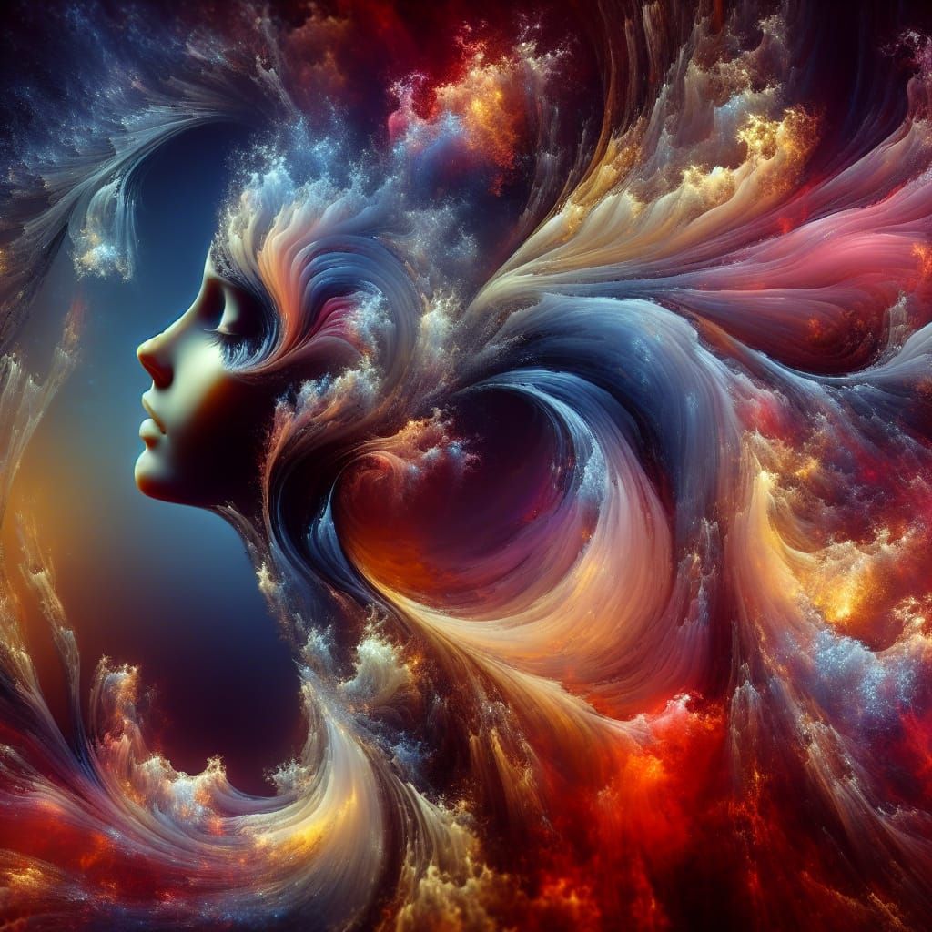 Abstract Feminine Form in Psychedelic Fantasy Scene
