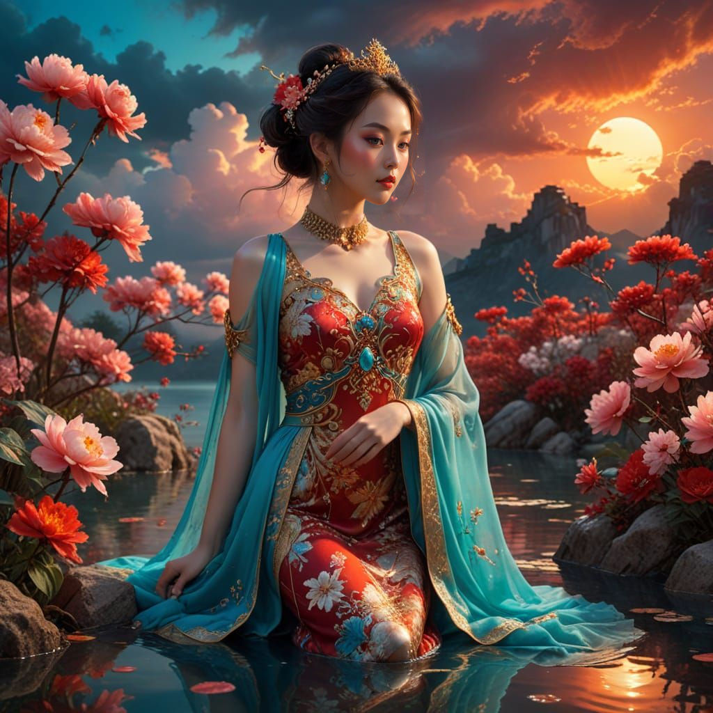 Oriental Princess in Stunning Sunset Splendor