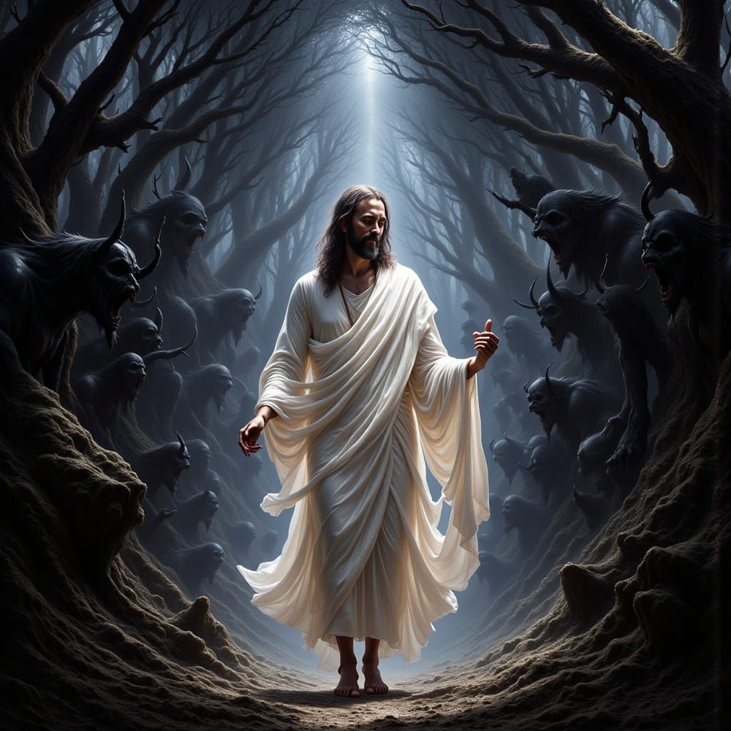 Jesus Christ Exposing Demons in Baroque Light