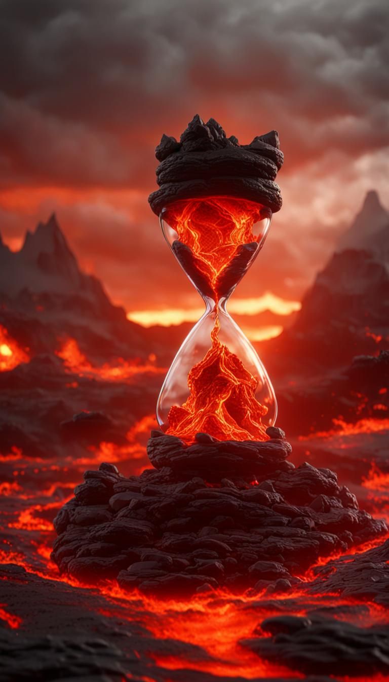Glowing Lava Hourglass in Hyperrealistic CGI