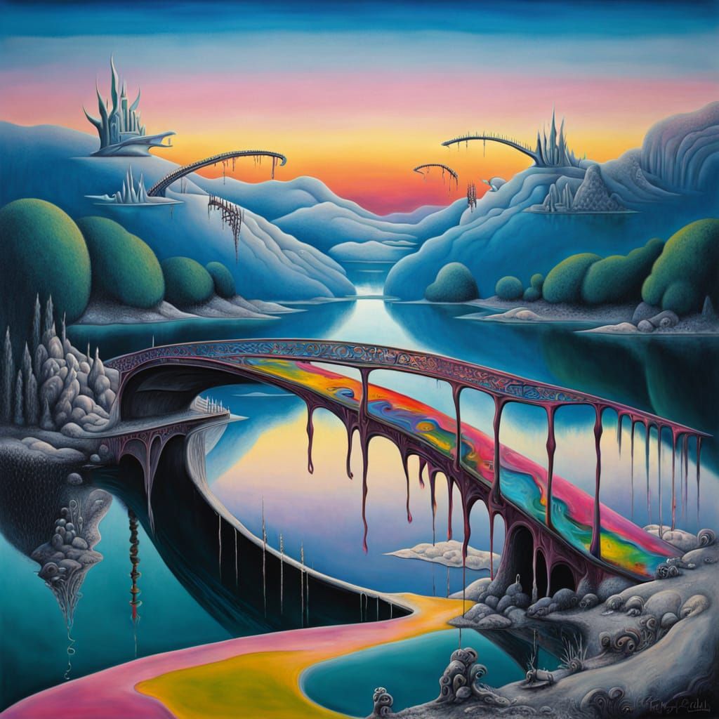 Melting Bridge in Surrealist Dreamscape