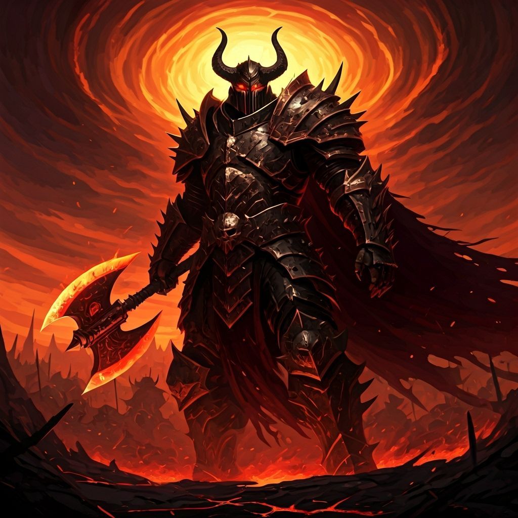 Chaos Warrior in Obsidian Armor with Demonic Axe