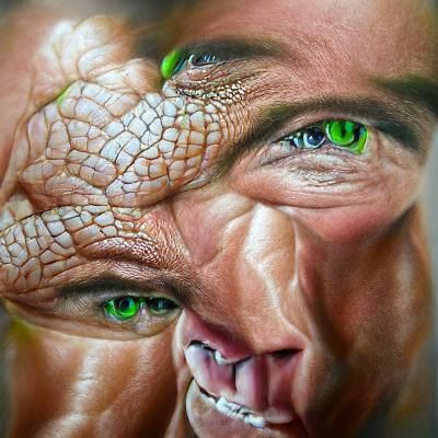 Reptilian Arnold Schwarzenegger in Hyperrealism