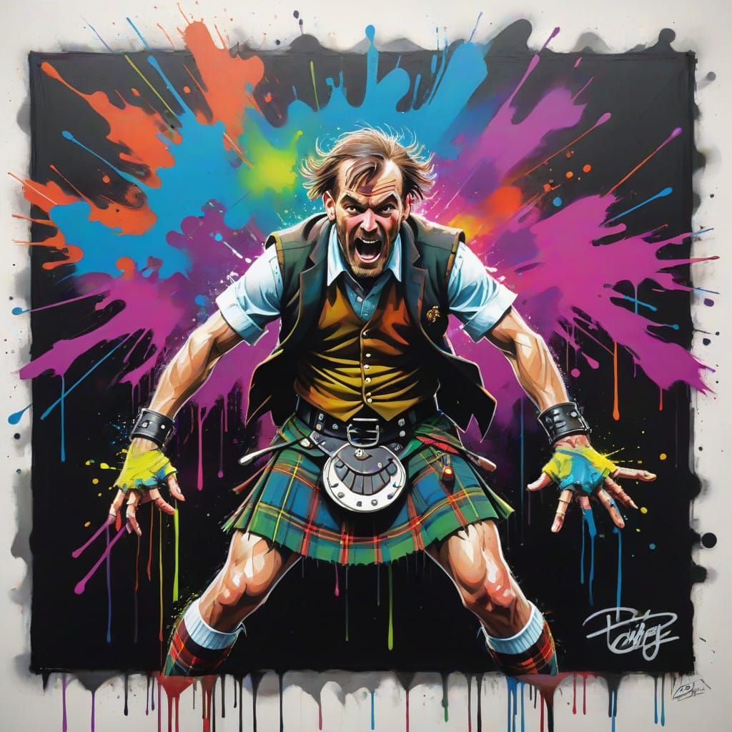 Vibrant Scotsman in Dynamic Graffiti Art