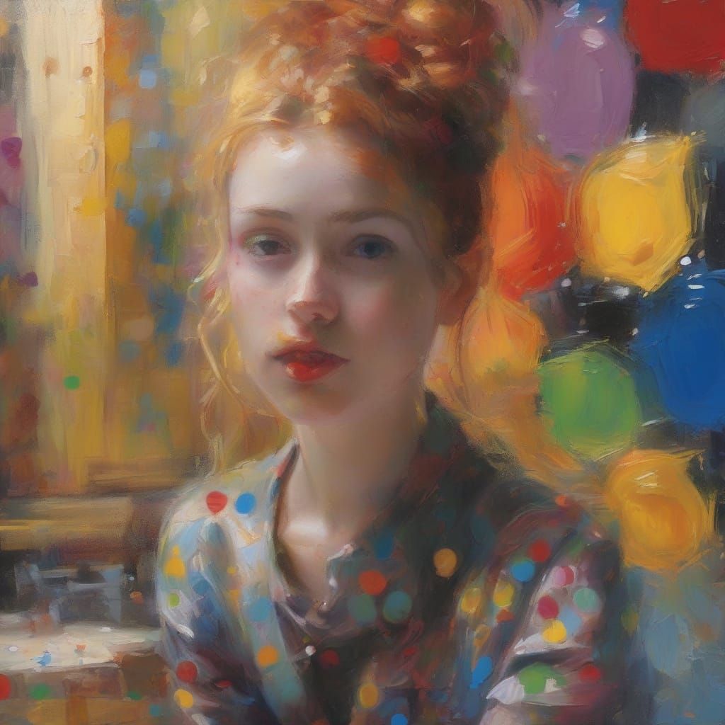 Artist Painting Polka Dot Picture in Digital Art