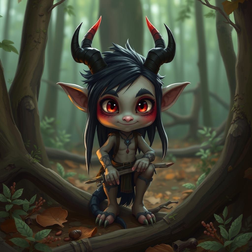 Cheeky Tiefling in Fantastical Forest