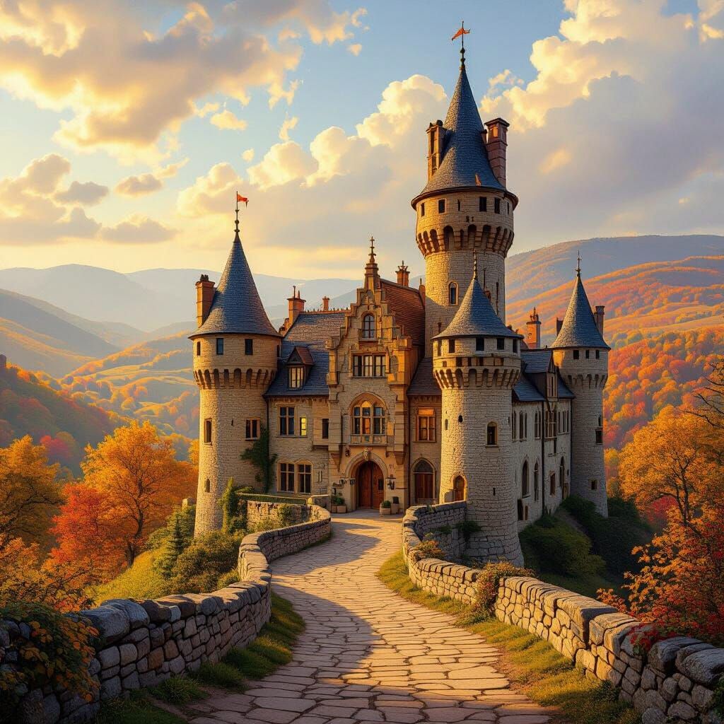Majestic Castle at Sunset in Realistic Style