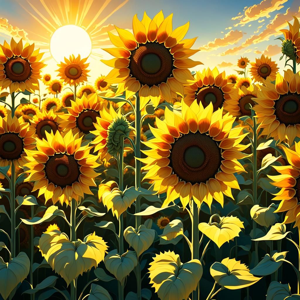 Enchanting Sunflowers Swaying: A Pixar-Style 3D Render