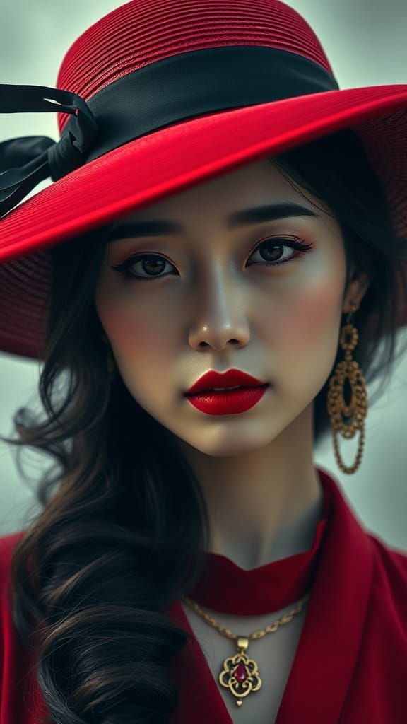 Ethereal Korean Beauty in Crimson Splendor
