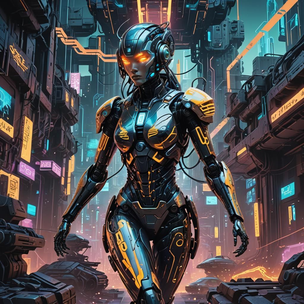 Cyberpunk Robot Leaps Through Temporal Rift