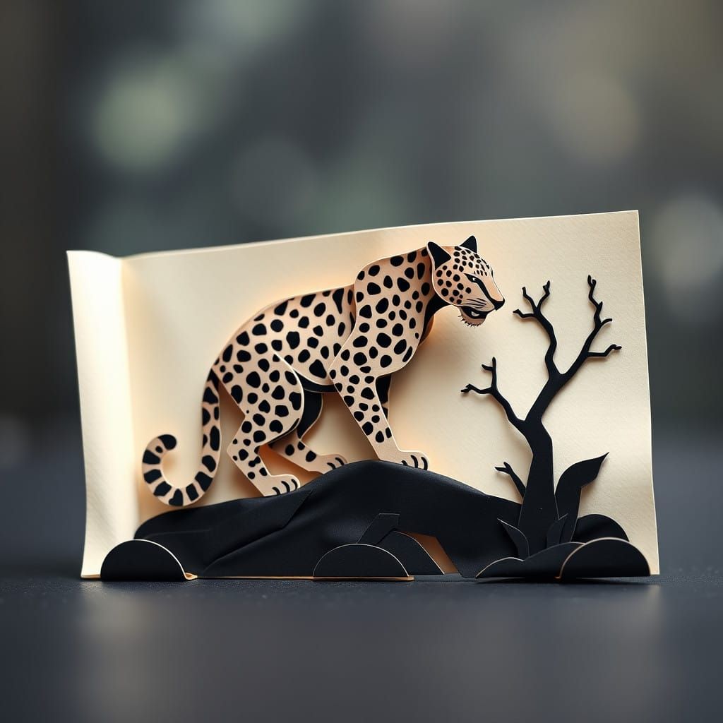 Origami Jaguar Scroll in Obsidian Tundra