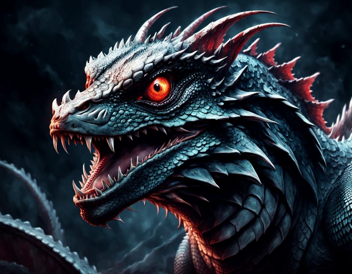 Dark Fantasy Basilisk Portrait in Moody Dark Colors
