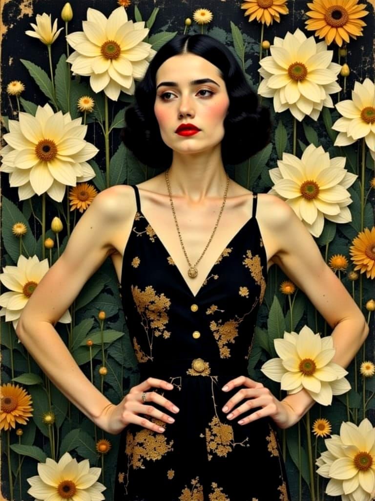 1940s Singer in Art Deco Floral Garden