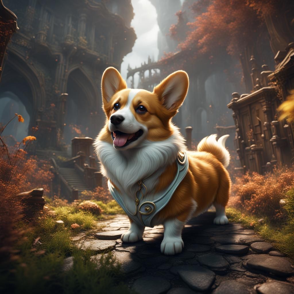 Fantastical Were-Corgi in Detailed Matte Painting