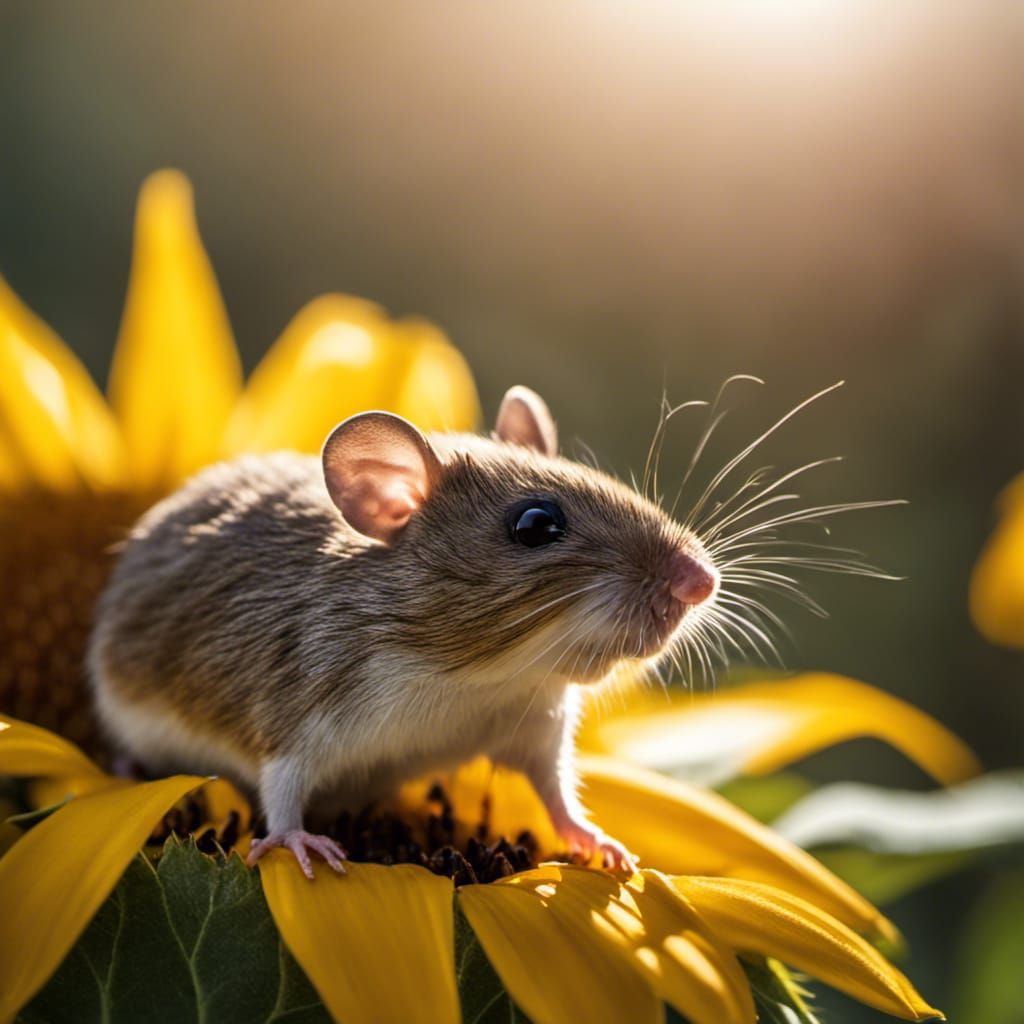 Field Mouse Lunching on Sunflower Seed: Hyperrealistic Portr...